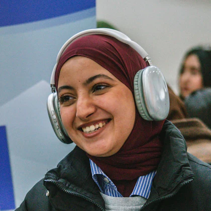 Smiling student with headphones